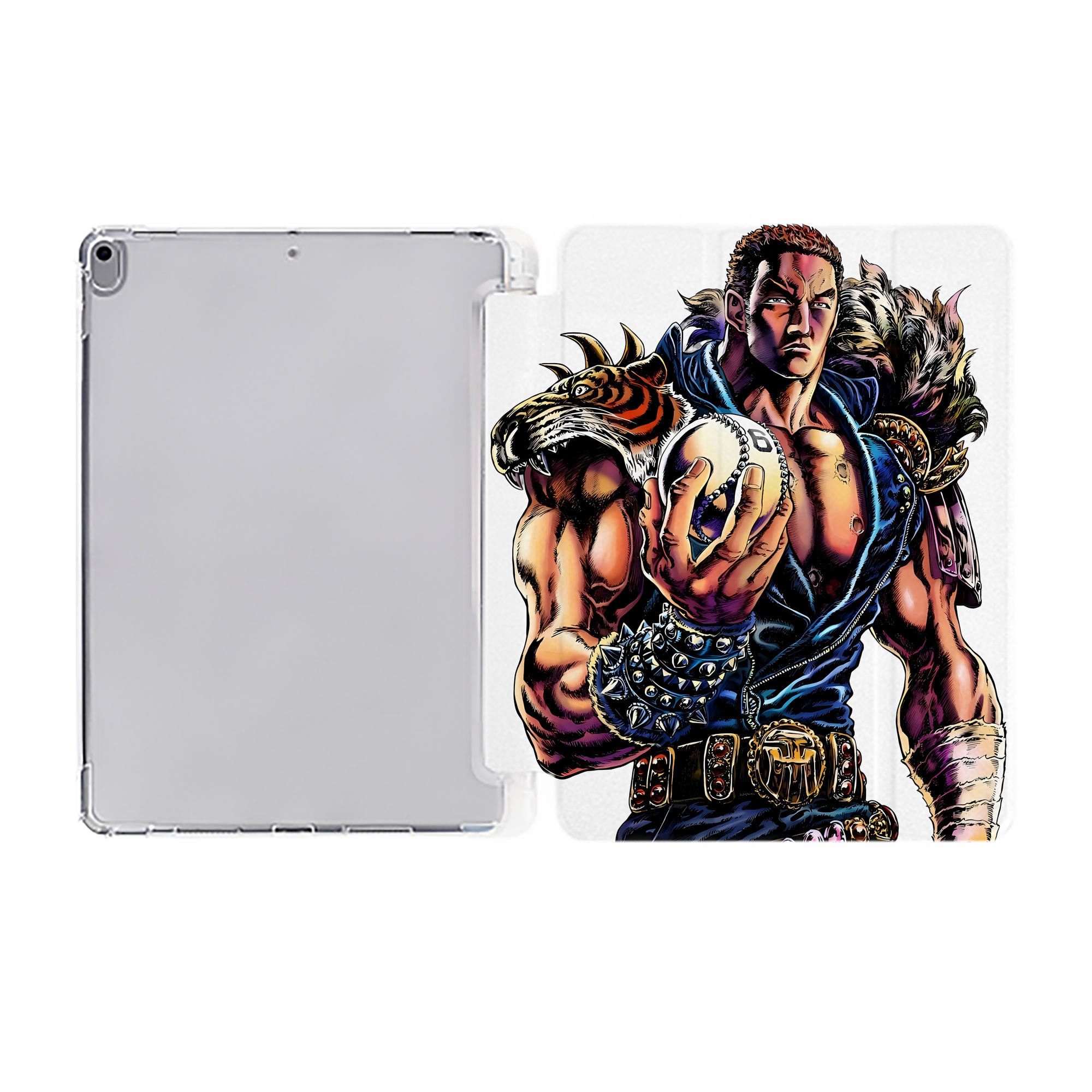 （画像用） 北斗の拳 Fist of the North Star IPad ケース ペン収納付き 三つ折りスタンド PUレザー×シリコン 対応機種9.5/10.5/10.9インチ